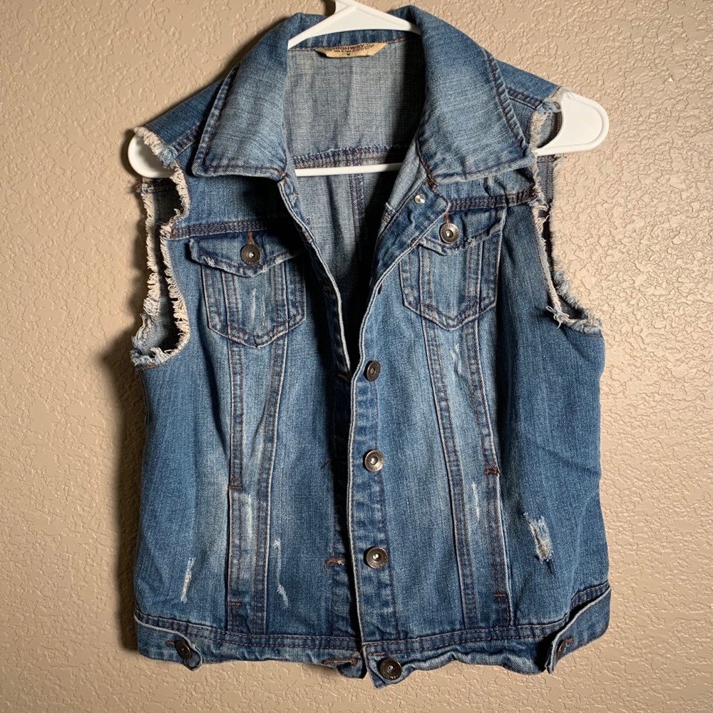 Distressed Jean Jacket Vest